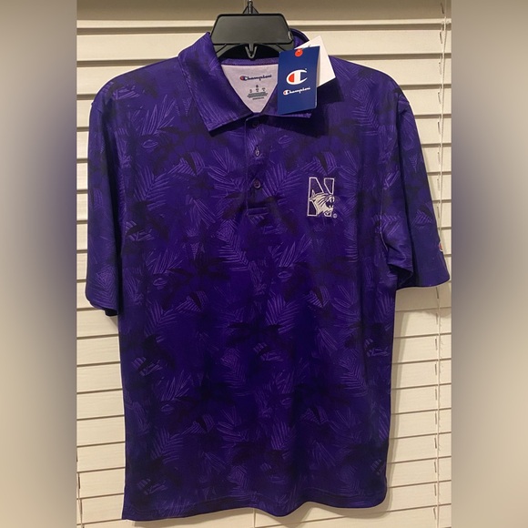 Northwestern Wildcats Champion Purple Striped Embroidered Polo Shirt - Picture 3 of 3